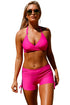 Sexy Rosy Wrap Push up Halter High Waist Shorts Swimsuit